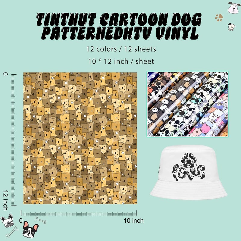 Tintnut Cartoon Dog Heat Transfer Vinyl -12 Sheets 12"x10" Patterned Iron on Vinyl for T-Shirts Clothing Bags HTV Vinyl for All Cutting Machine - Image 2